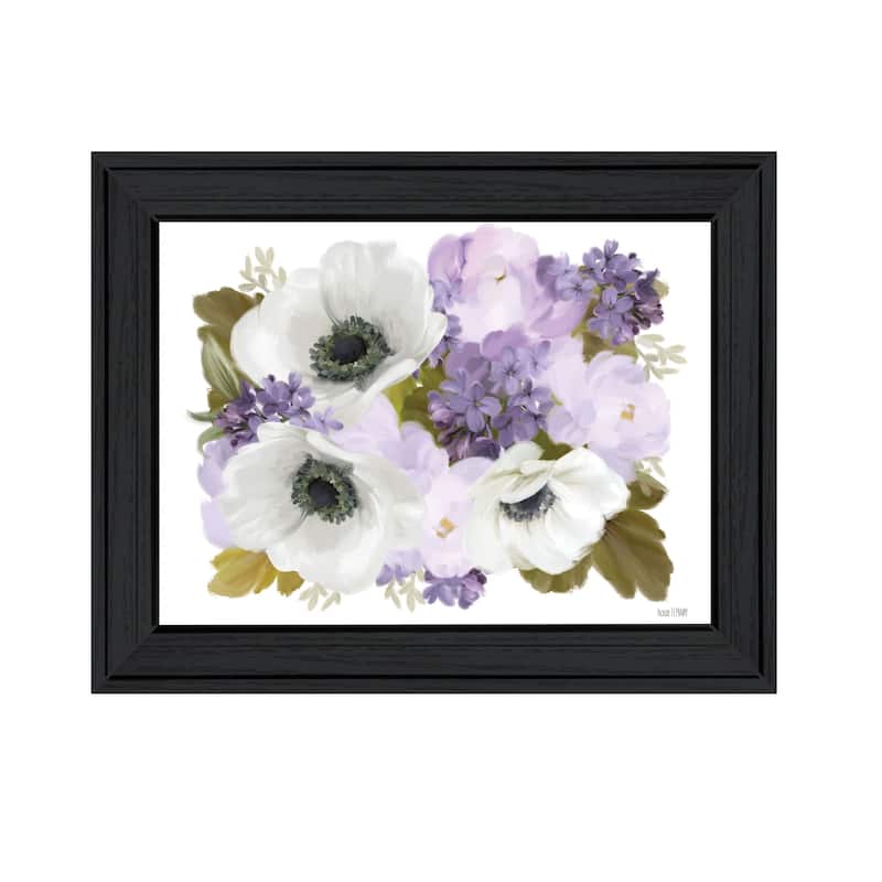 TrendyDecor4U Contemporary "Lilacs and Anemone" Framed Print Wall Art - Charcoal
