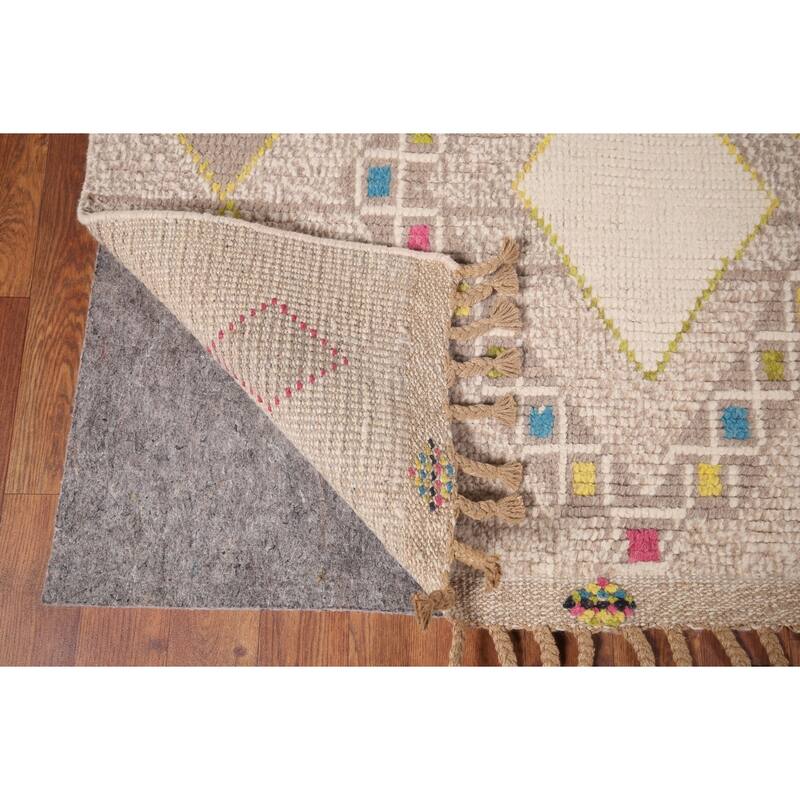 Geometric Moroccan Area Rug Hand-Knotted Oriental Wool Carpet - 5'7"x 10'0"