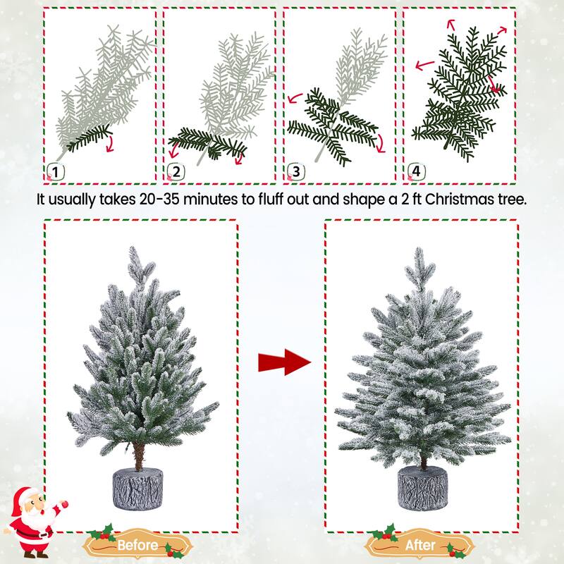 Yaheetech 2ft/3ft Pre-lit Mini Flocked Tabletop Christmas Tree with Warm White LED Lights