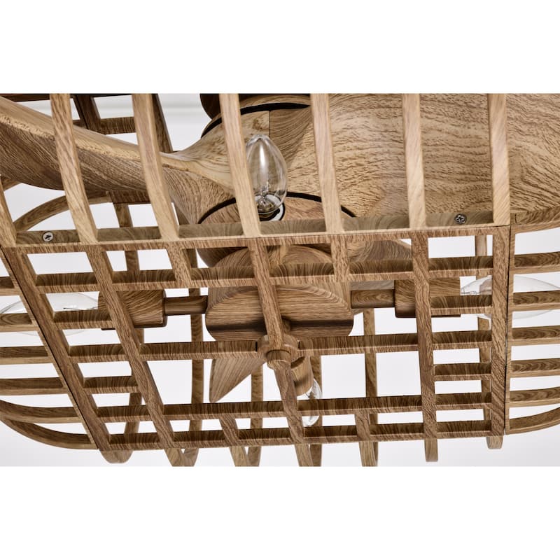 Oren 27 Inch Wood Grain Farmhouse Style Fandelier with Remote