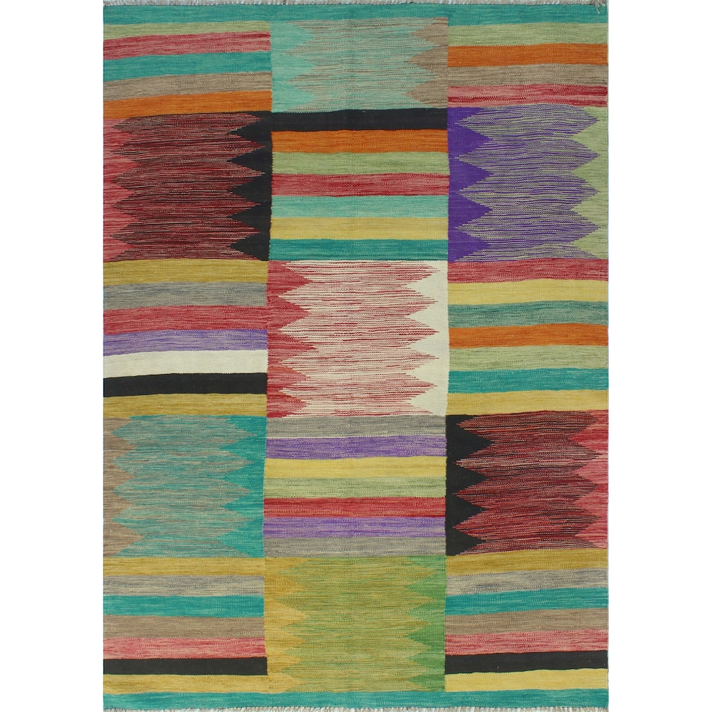 Modern Flatweave Rhita Red/Green Rug - 5'9" x 7'11"