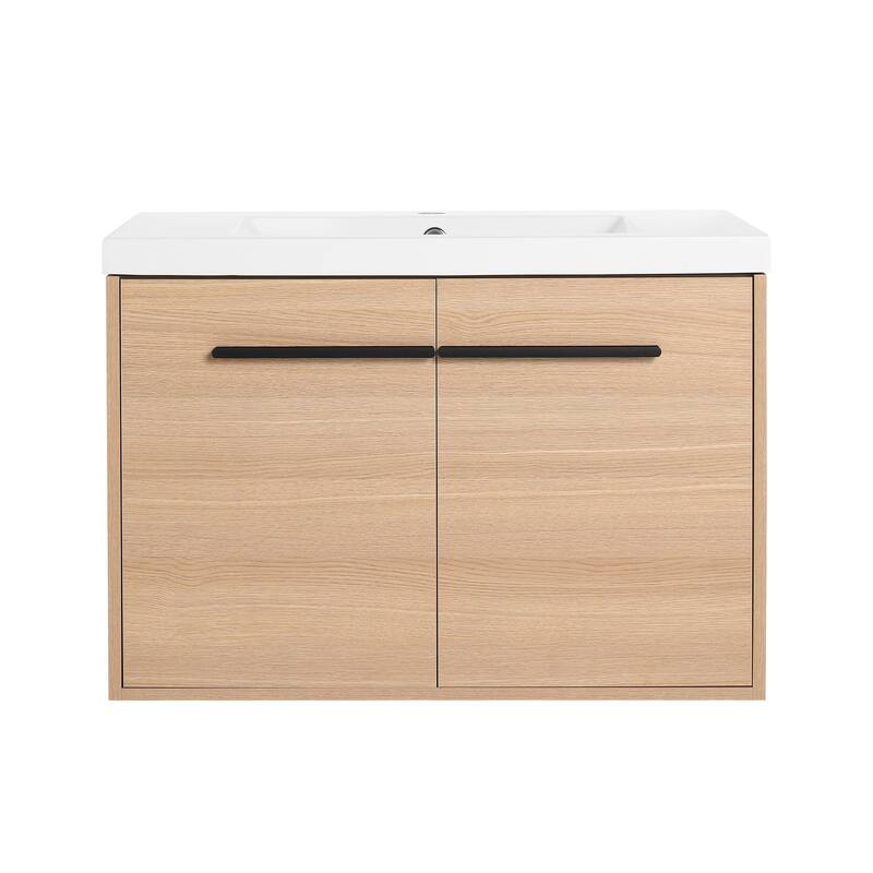 GDFStudio - Levistar Modern Wall-Mounted Bathroom Vanity Set with Scratch-Resistant Resin Sink & Soft Close Doors