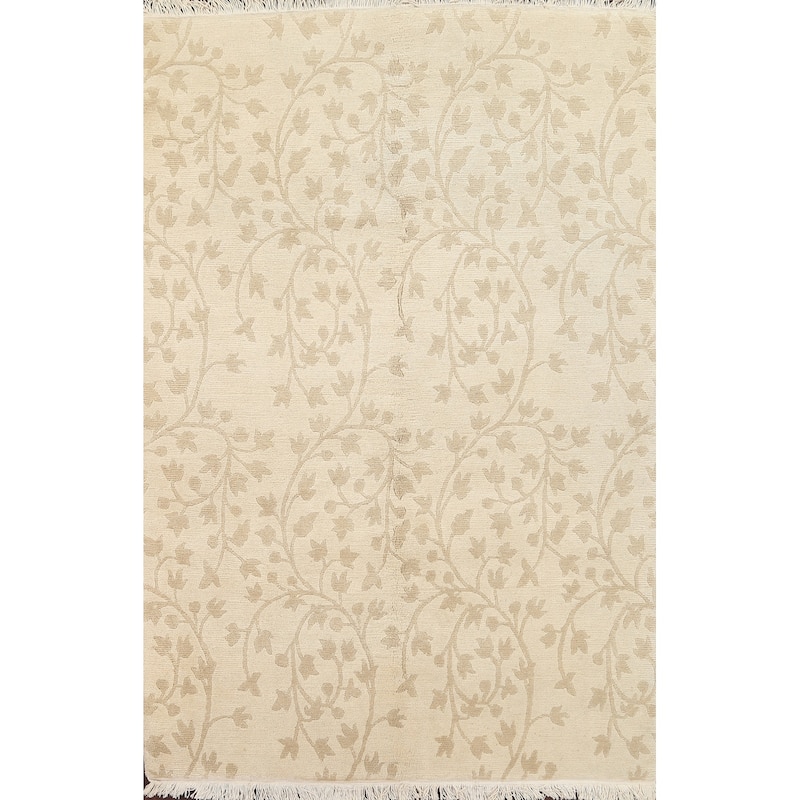 Floral Nepalese Vegetable Dye Wool Area Rug Hand-knotted Office Carpet - 5'8" x 8'7"
