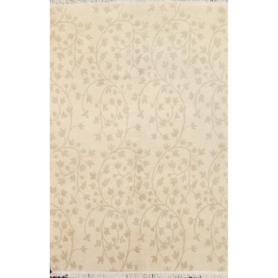 Floral Nepalese Vegetable Dye Wool Area Rug Hand-knotted Office Carpet - 5'8" x 8'7"
