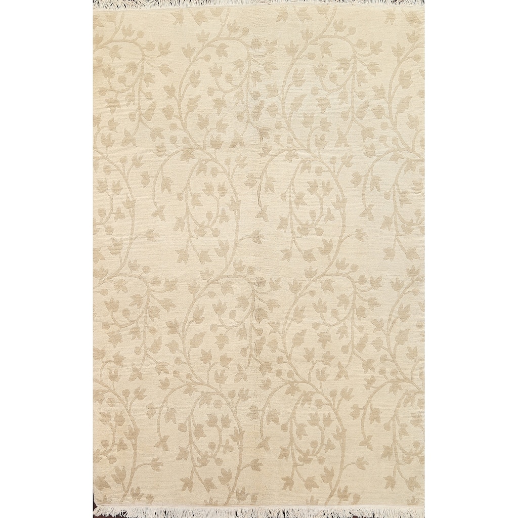 Floral Nepalese Vegetable Dye Wool Area Rug Hand-knotted Office Carpet - 5'8" x 8'7"