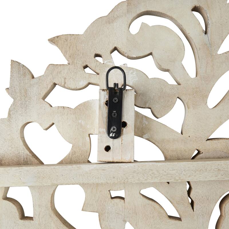 Mango Wood Tree Large Carved Home Wall Decor with Scrollwork - White or Brown - Roche River Decor