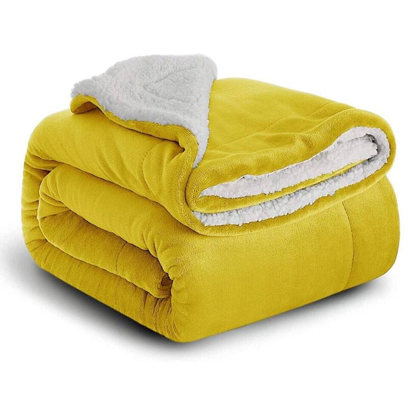 400 Gsm Queen Sherpa Fleece Blanket Reversible Ocher Bed Bath