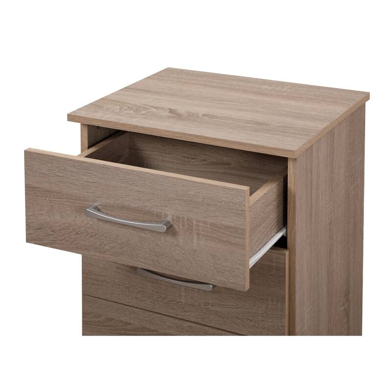 3 Drawer Sandalwood Nightstand, 24 Inch Sleek Bedside Table with Compact Design and Ample Storage