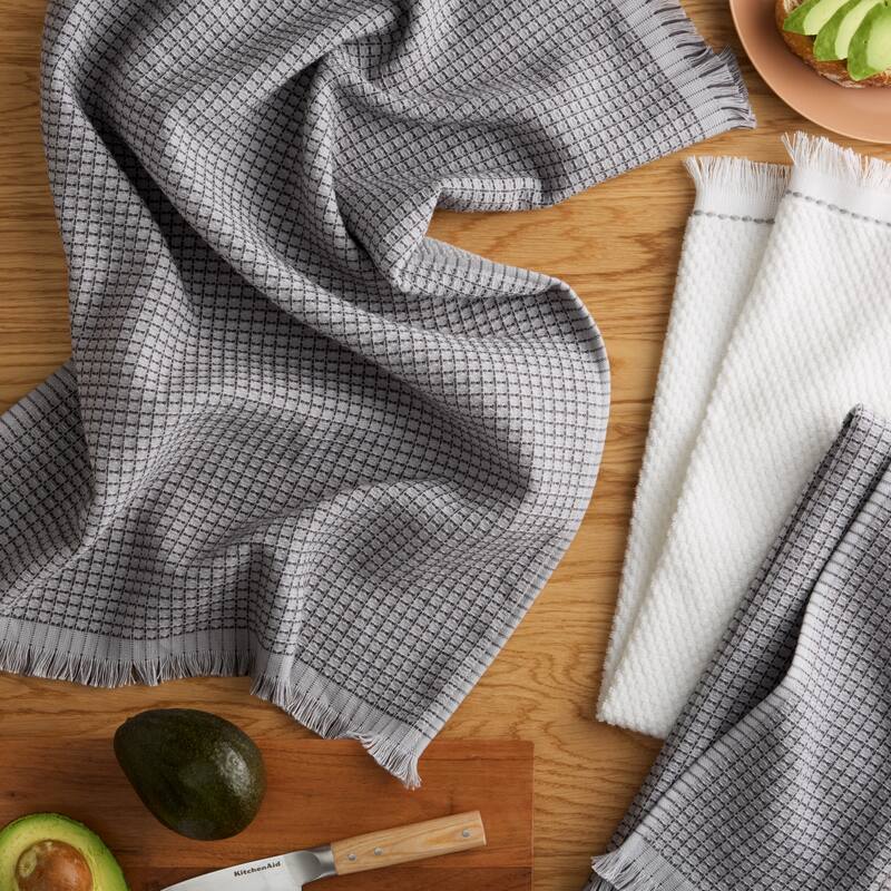 KITCHENAID Gourmet Series Gridlines Kitchen Towels 3-Pack Set, 100% Cotton Absorbent - 18"x28"