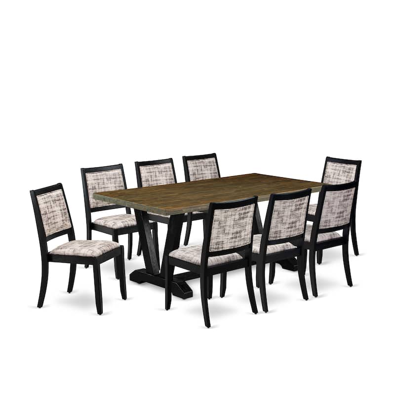 East West Furniture dining room set - a wooden table & Stackable Modern chairs - Wire-brushed Black (Pieces & Seat Options)