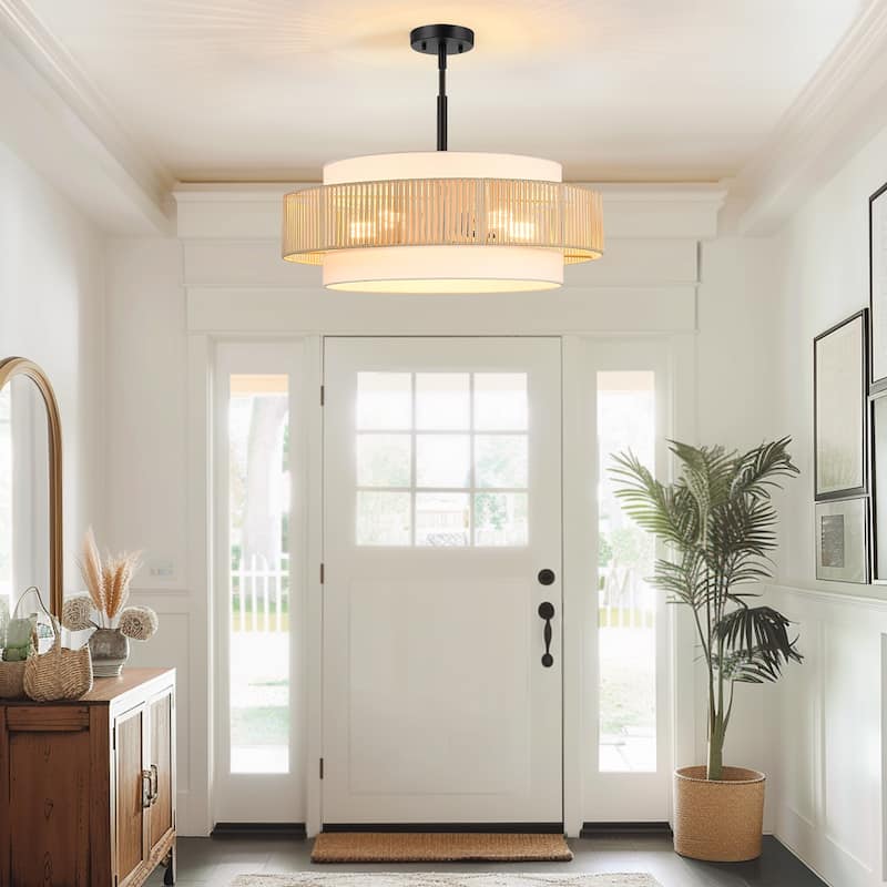 Bayou 5-Light Tiered Drum Chandelier with Black Canopy - 24'' W