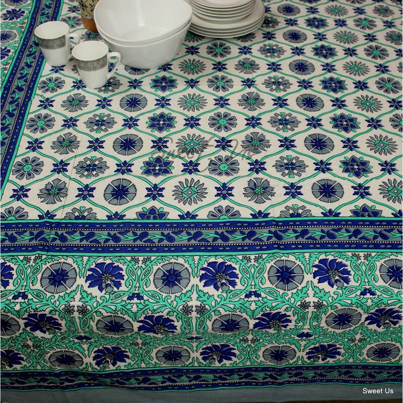 Cotton Biella Floral Geometric Tablecloth for Rectangle Tables