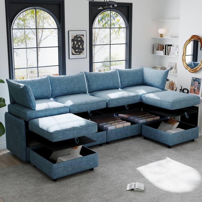 Modular Sleeper Sofa Bed Convertible U-shape Recliner wStorage Ottoman