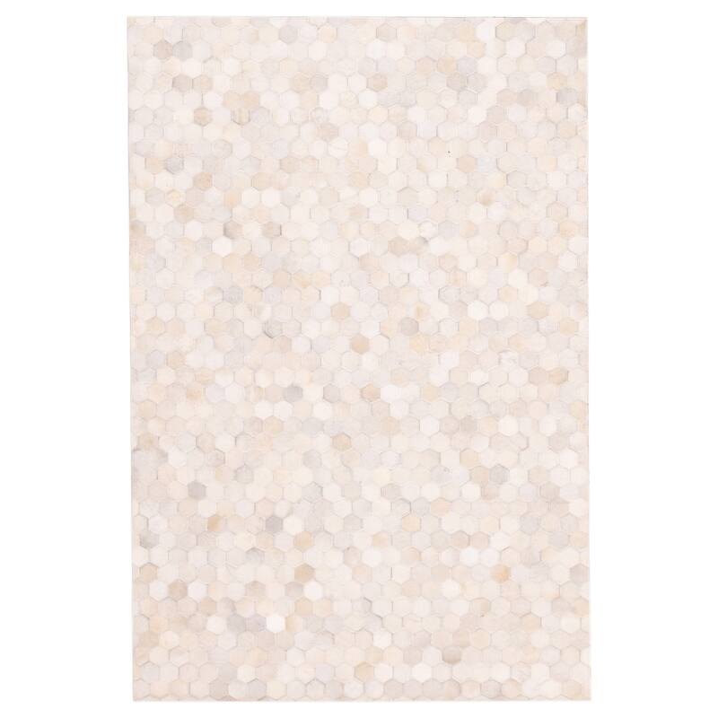 ECARPETGALLERY Handmade Cowhide Patchwork Ivory Leather Rug - 4'0 x 6'0