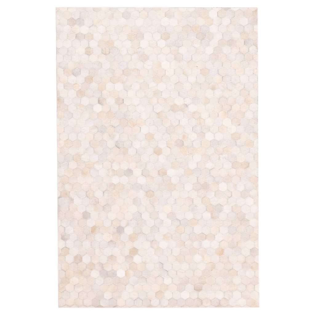 ECARPETGALLERY Handmade Cowhide Patchwork Ivory Leather Rug - 4'0 x 6'0