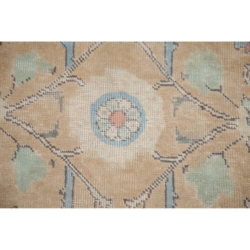 Hand Knotted Oriental 100% Wool Carpet Traditional All-Over Peach Tabriz Area Rug - 12' 8'' X 10' 0''