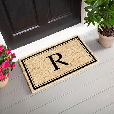 28 in. x 16 in. Monogram Coir Mat, Letter "R"