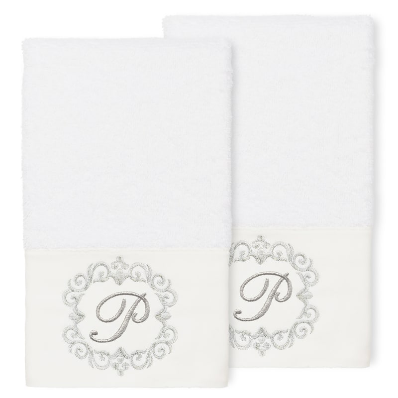Authentic Hotel and Spa 100% Turkish Cotton Monica 2PC Embellished Hand Towel Set - P - White