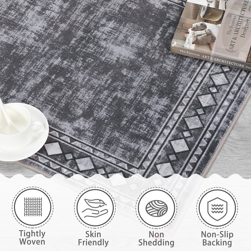 Garvee Machine Washable Rug Modern Bordered Area Rugs