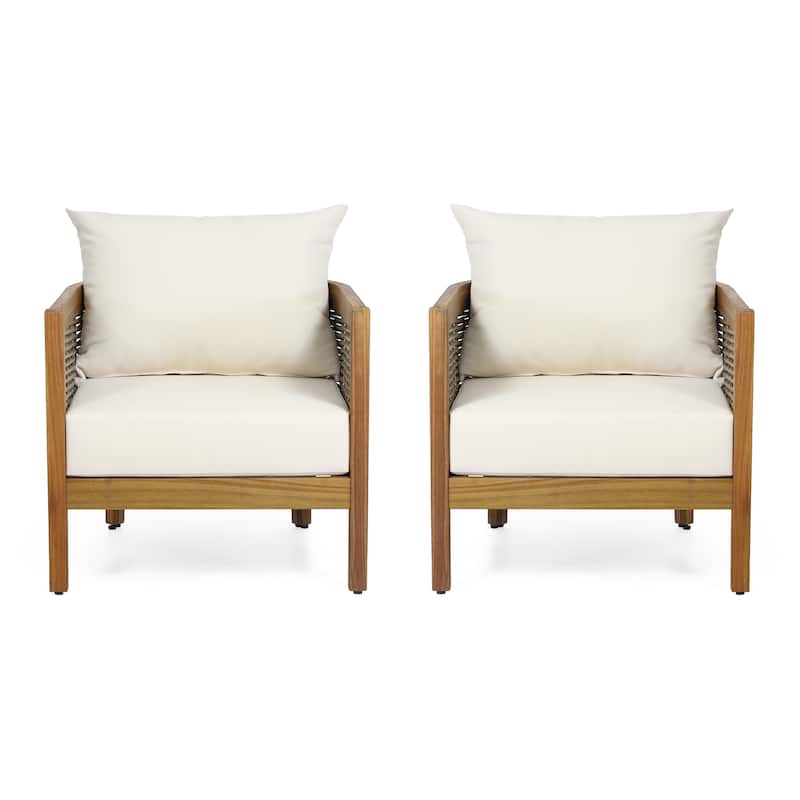 Burchett Outdoor Acacia Wood and Wicker Club Chairs (Set of 2) with Optional Sunbrella Cushions by Christopher Knight Home