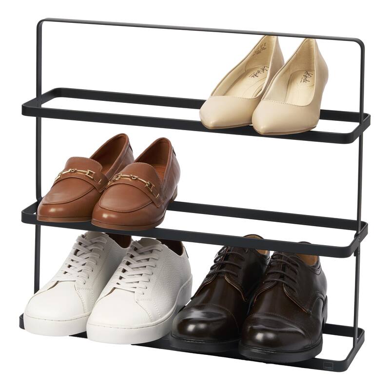 Yamazaki Home Shoe Rack - Two Styles, Steel, Holds 6 to 9 shoes, Holds 19.8 lbs - L 5.51 x W 19.69 x H 17.91 inches - Black