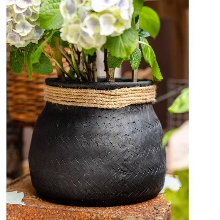 RusticReach Faux Bamboo Woven Cement Planter
