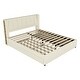 preview thumbnail 11 of 10, King Size Bed Beige Upholstered Bed Slat Platform Bed with Twin SIze Trundle Bed & 2 Drawers, Hidden Storage Headboard, Beige