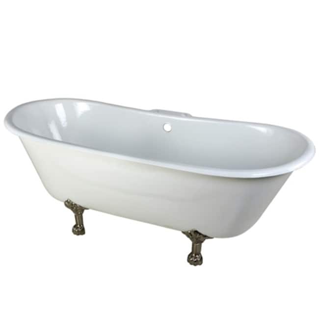 Kingston Brass Aqua Eden 67" Clawfoot Cast Iron Soaking Tub with - White / Satin Nickel Feet