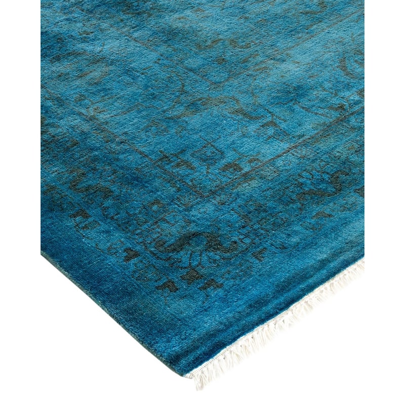 Overton Hand Knotted Wool Vintage Inspired Modern Contemporary Overdyed Blue Area Rug - 10' 2" x 13' 10"