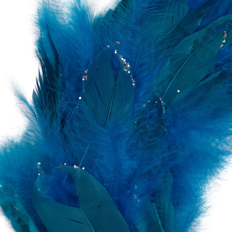 Two-Tone Feathers Glittered Christmas Wreath - 14.5" - Unlit - Turquoise