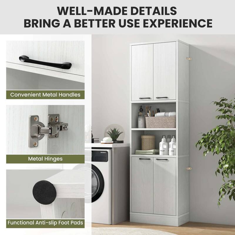 Costway 75" Tall Bathroom Storage Cabinet with 4 Doors & 2 Open - See Details