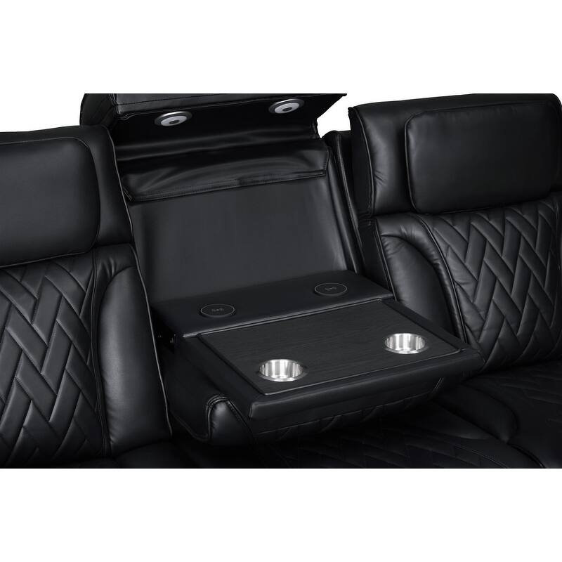 Jazz Leather Aire Power Reclining Living Room Set w/Pwr Headrest, BT Speakers, LED, Wireless Chrg Drop Tbl, USB, Strg & Cuphldrs