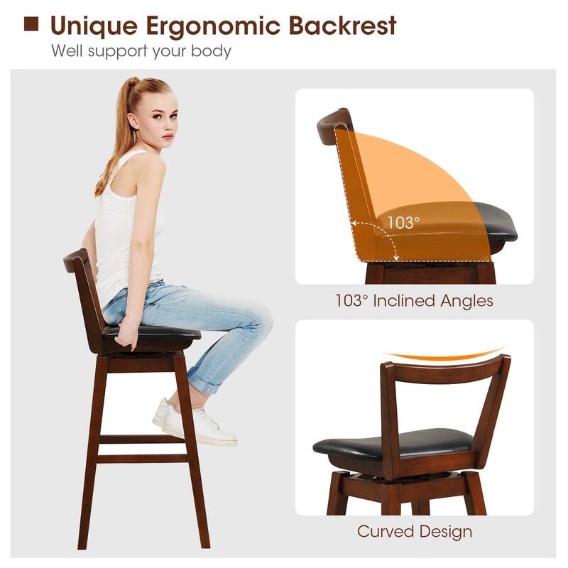 Costway Swivel Counter Height Bar Stool 26'' Upholstered PU Leather
