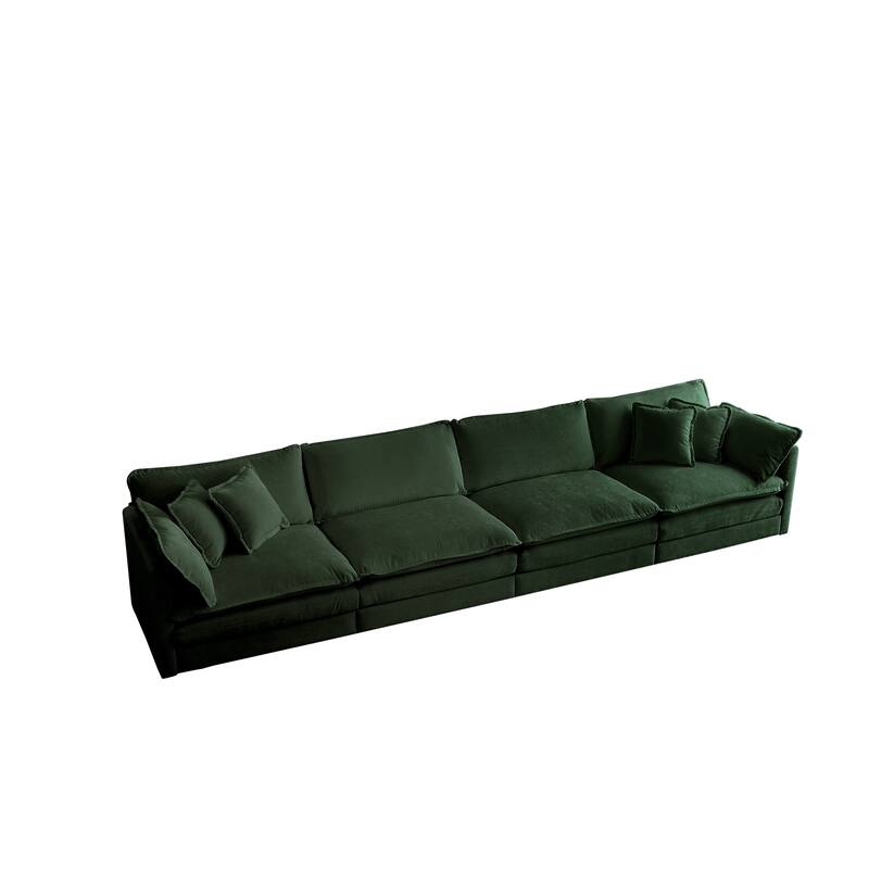Modern Modular Four Seater Sofa with Chenille Upholstery and Configurable Cushions for Living Room and Guest Room
