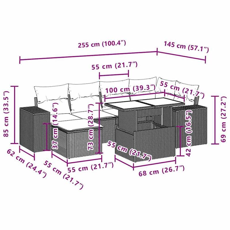 vidaXL Garden Sofa Set - 21.7 x 39.4 x 28.7