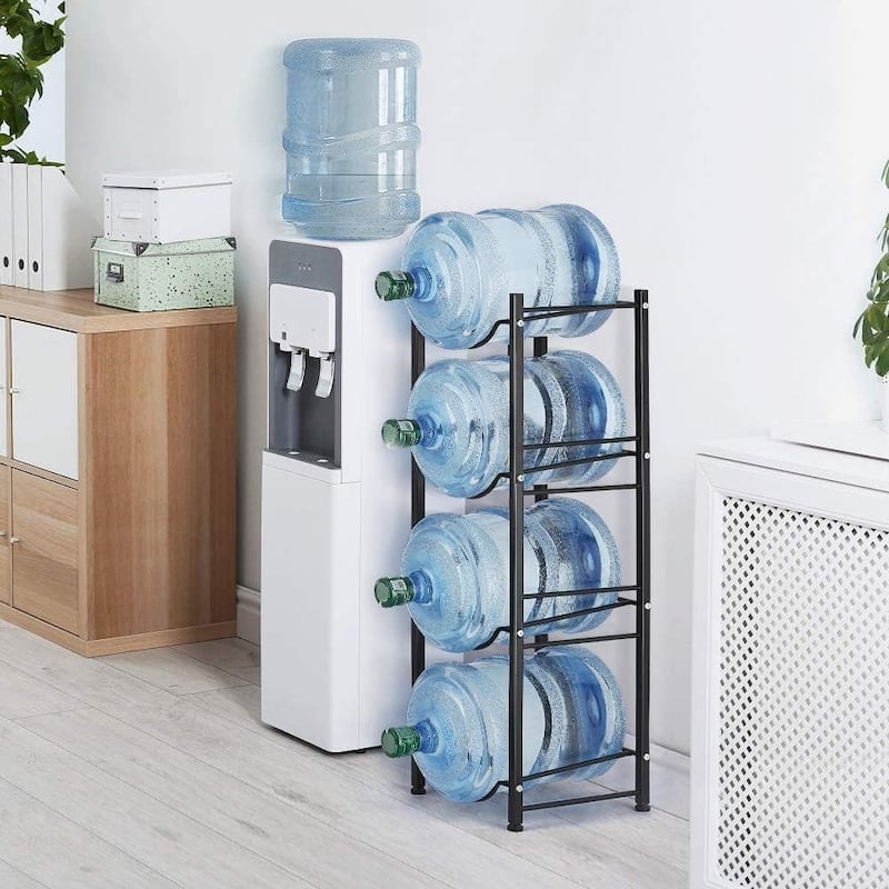 5 Gallon Water Jug Holder Water Bottle Storage Rack, 4 Tiers, Black - Black