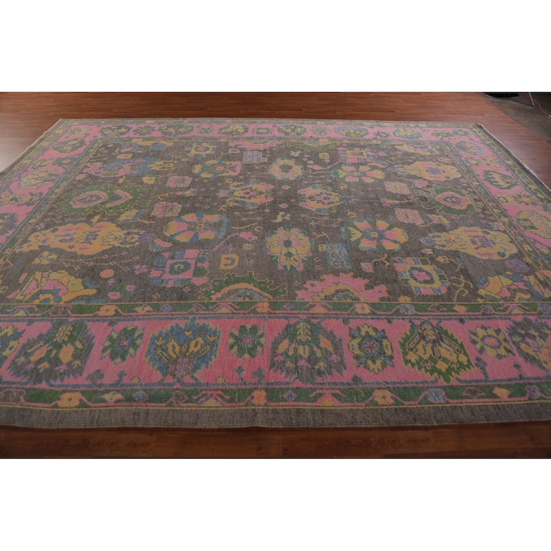 Hand Knotted Oriental 100% Wool Carpet Transitional All-Over Greys & Charcoal Oushak Area Rug - 13' 10'' X 10' 3''