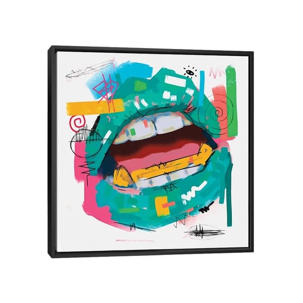 slide 2 of 15, iCanvas "Lips Open Teal" by NUWARHOL Framed Black - 18x18