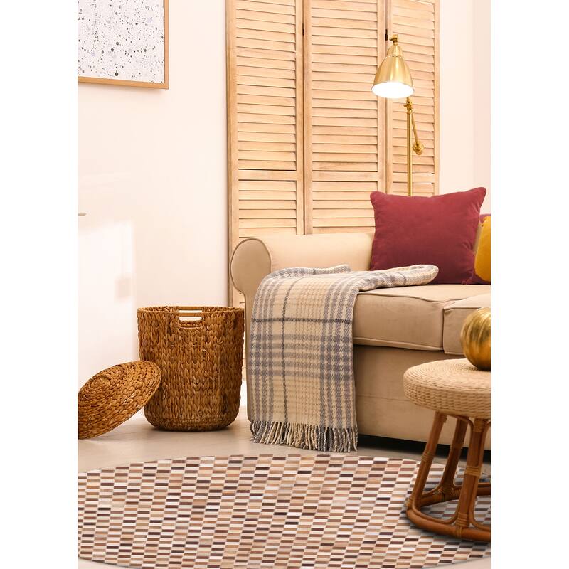 ECARPETGALLERY Handmade Cowhide Patchwork Brown Leather Rug - 5'0 x 5'0