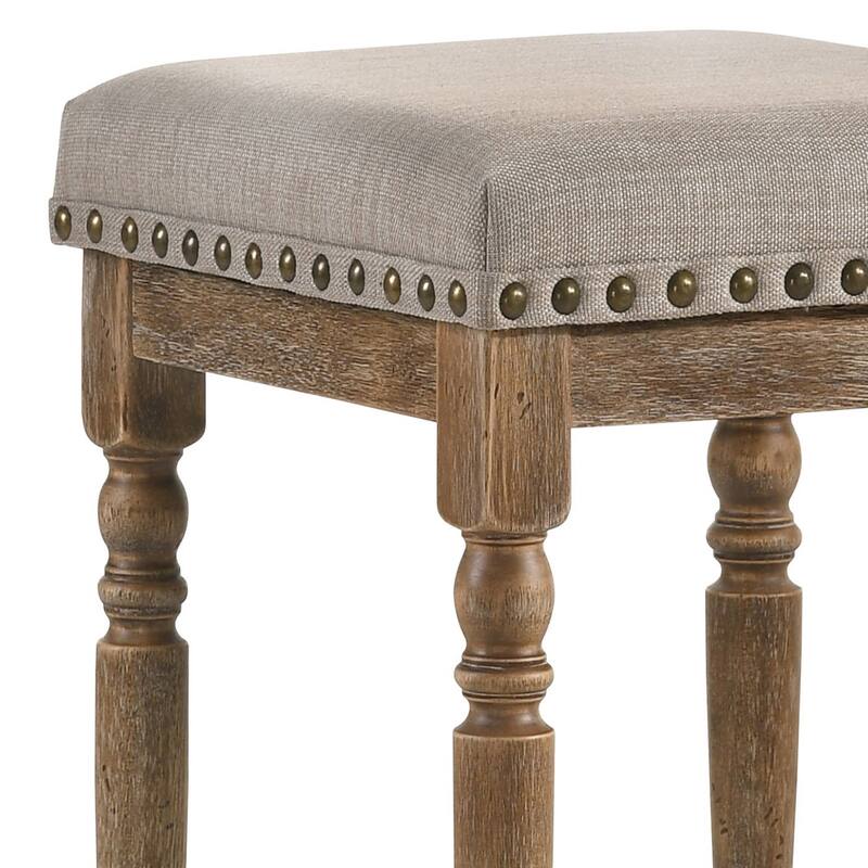 Beige and Weathered Oak Nailhead Trim Counter Height Stools ( Set of 2) - Beige
