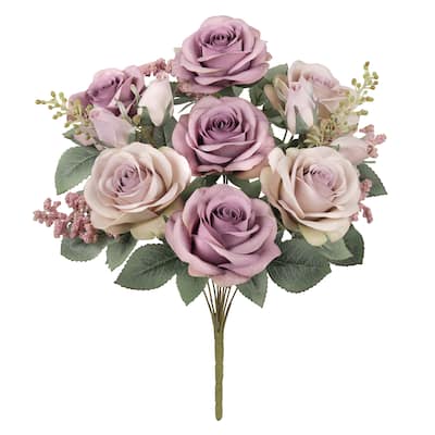 Set of 2 Dusty Lavender Artificial Rustic Rose Flower Stem Bush Bouquet 18in - 18" L x 10" W x 10" DP