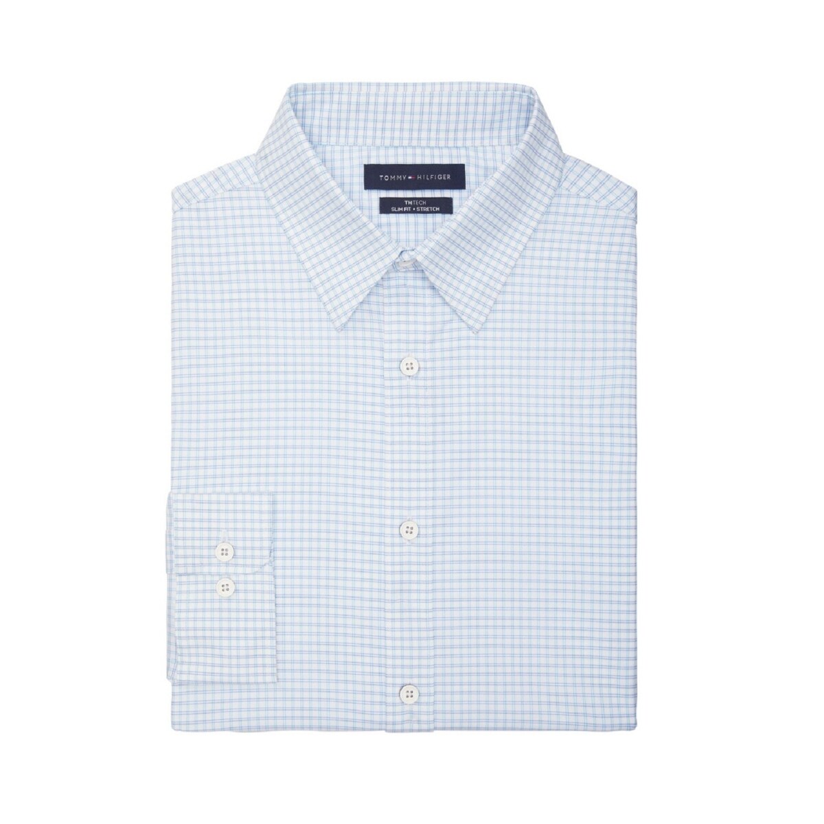 Tommy Hilfiger Men's No Tuck Slim Fit Stretch Dress Shirt Blue Size X-Large  - Bed Bath & Beyond - 40640522