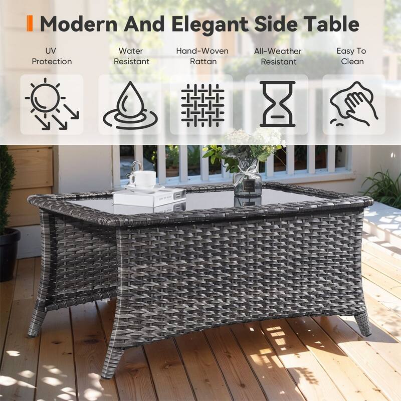Outdoor Coffee Table with Storage Shelf - Grey