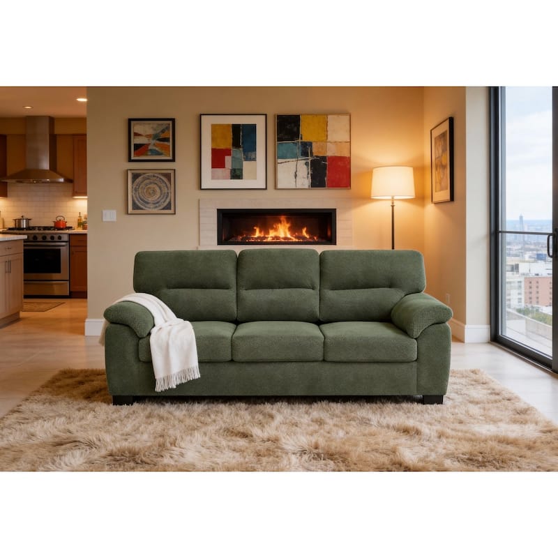 81" Modern Textured Fabric 3-Seater Sofa - Dark Green