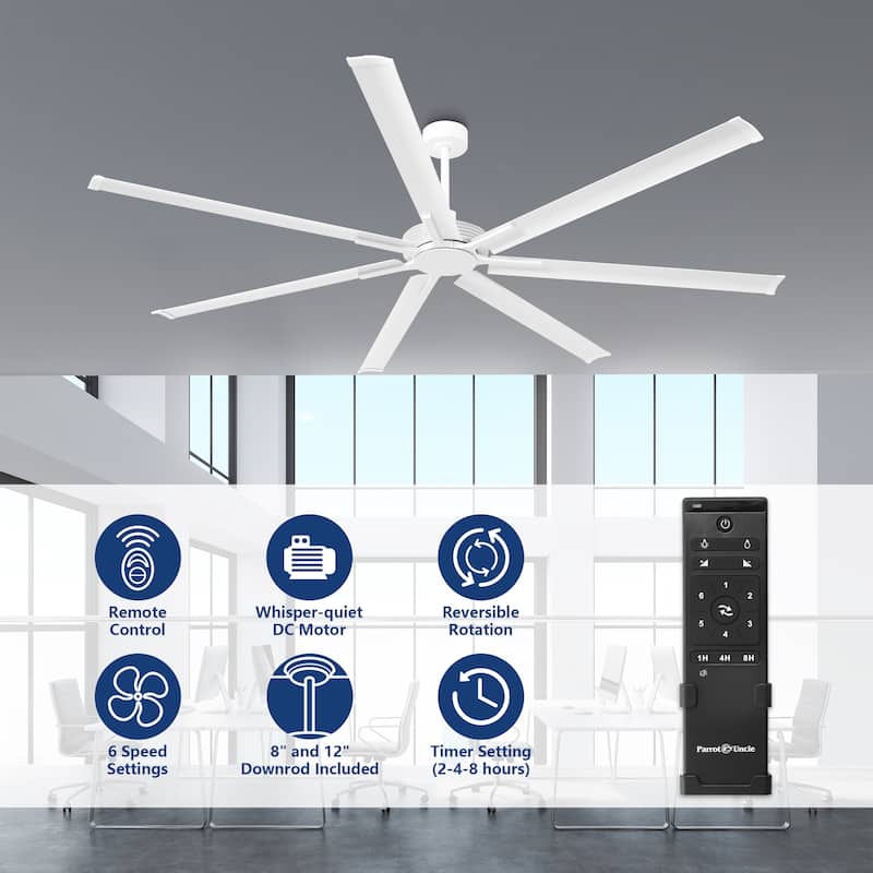 84" Industrial Aluminum Warehouse Black Extra Large Ceiling Fan with Remote - 84" Big Ceiling Fan