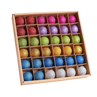 36 Pcs 1 Inch Christmas Mini Glitter Glass Balls Ornaments, Multicolor Xmas Hanging Ball for Christmas Tree Decoration