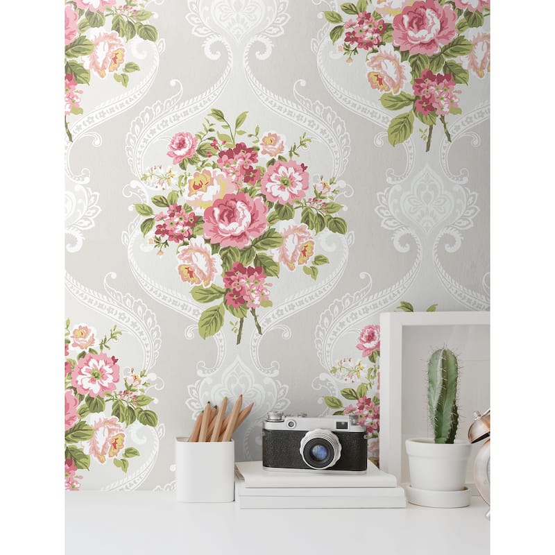 Seabrook Designs Floral Damask Unpasted Wallpaper