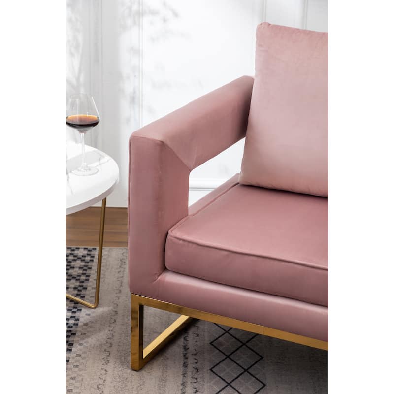 Modern 29.75" Polyester Upholstered Arm Chair with Gold-Colored Metal Tube Frame