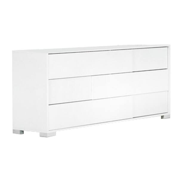 Cid Mina 61 Inch Dresser, 6 Drawers, High Gloss Lacquer Finish, White