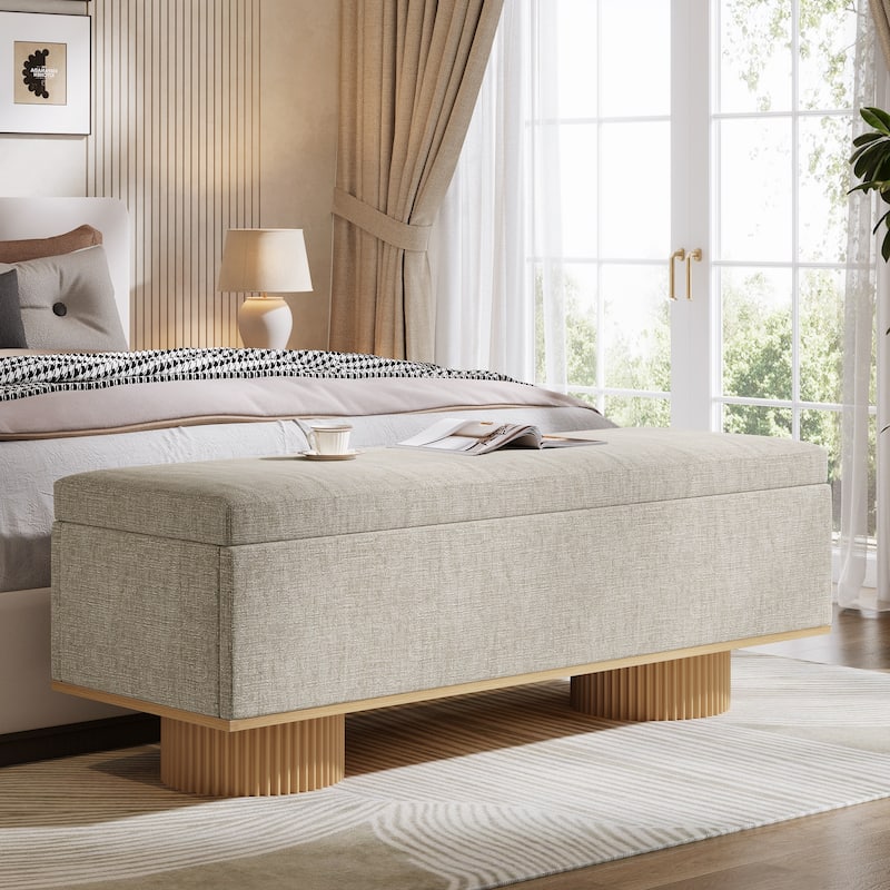 Storage Bench with Padded Seat Cushion Shoe Bench with Flip Up Storage for Entryway - Beige+Brown